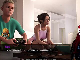 Kate 12 plays in cosplay sex game with upskirt and petite legs.