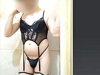 Hot femboy in lingerie masturbating solo with sexy ass