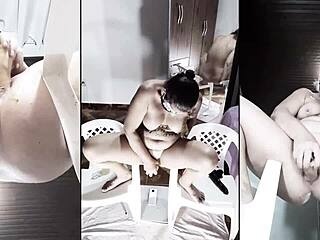 hey, check out this slut undressing in lingerie with big ass 😏