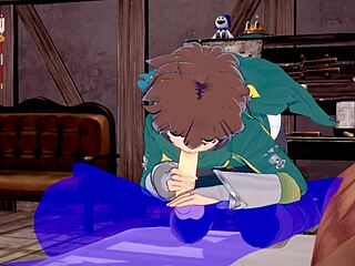¡Yaoi de Konosuba! Kazuma recibe semen en boca de mamada en porno anime japonés