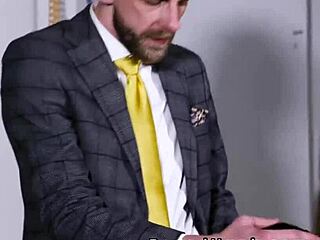 Boss commands the realtors with his massive cock in suits