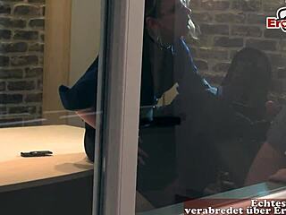 Watch this German teen in stockings and glasses make a hot porno!