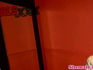 Bathing solo shemale pleasures herself