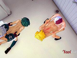 Hej, kolla den här vilda 3D yaoi-orgin i skoltoaletten med Deku och Bakugou!