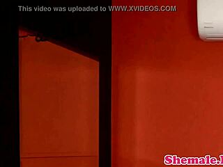 Bathing solo shemale pleasures herself