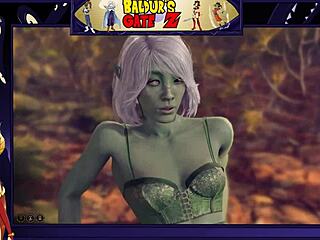 Astorian fucks a female Namekian in hentai sex with big tits.