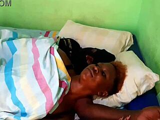 Young woman rides huge black cock in living room fantasy.