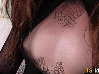 in the glamour lingerie, the shemale rails the female's box with a facial blowjob fetish