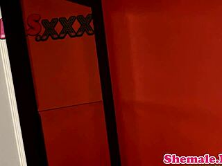 Bathing solo shemale pleasures herself