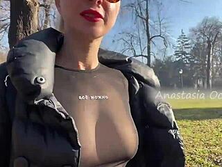 Hey, check out this beauty flashing her big boobs in the public park
