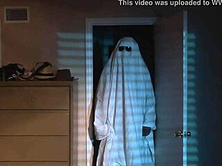 halloween sexy nude blonde girl on bed, hairy tits and boobs exposed