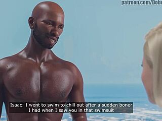 3D animation shows blonde with big tits getting creampied on the beach