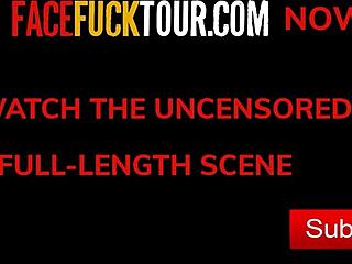 Curvy latina slut submits to choking and gagging during intense face fuck with big gringo cock