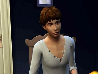 Trojček z MILF in veliko ritjo v zimski orgiji Sims 4