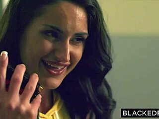 Blackedraw brunette takes huge BBC while cuckold boyfriend watches.