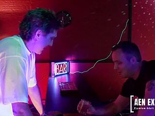 Stripping guard Jodi James in MFM threesome with Mark Sloan and Big Dicky, clothes ripped, monster cock.