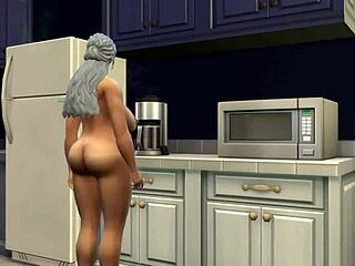 A threesome with a MILF and a big ass in The Sims 4 winter orgy