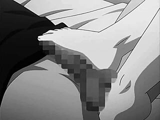 anime footjob hentai scene with sexy feet rubbing cock 😏