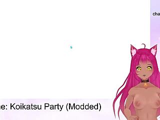 vtuber lewdneko plays koikatsu party part 2 with intense oral fucking and creampie