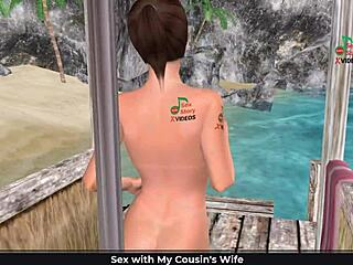 英語音声のセックスストーリー、ビーチとシャワーでセクシーなポーズの可愛い女の子の3Dアニメポルノ