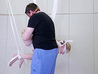 bondage slut gets her ass fucked hard in domination play, ending with cum and ass to mouth