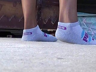 do you like this ebony cougar in puma socks fetish?