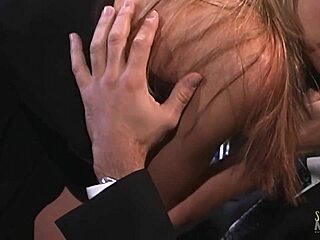 sexy blonde milf makes out with boss on couch