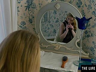 Horny Blonde in Fishnets Teases with Huge Black Dildo Ride in Doggy Style