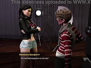 Girl shows breasts in red suit fashion business game