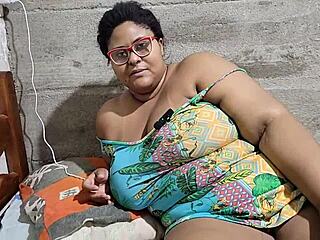 Massive Cum Load Covers My Brazilian Stepmom’s Face and Big Tits