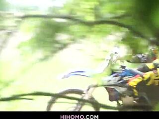 yo, check ryan rose and pheonix fellington banging hard in interracial gay anal under trees