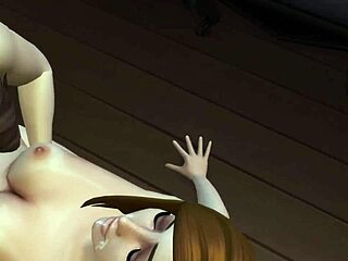 3D Young Girl Gags on Monster Cock with Intense Deep Throat Action in Anime Scene.