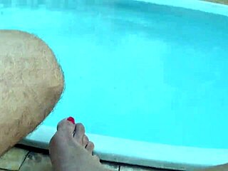 By the pool, choking and deepthroating monster cock!