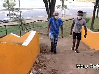 Redhead wife gets pounded and blows monster cock outdoors