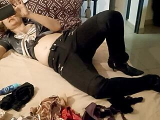 2097 01 - french amateur black leather pants white satin outfit panties bra deepthroat rimming doggystyle pov