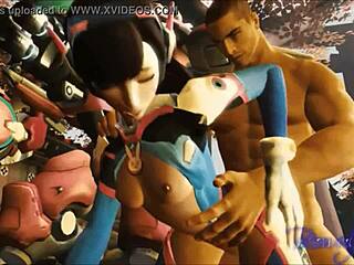 D.Va жестко выносят двойным проникновением в жопу