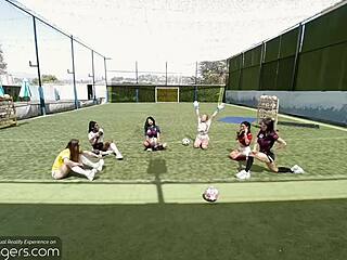 vr bangers, group of horny babes seducin’ soccer coach in outdoor vr porn... damn