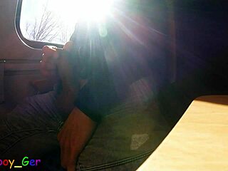 very spontaneous quick gay jerk off and big cumshot on a driving train.