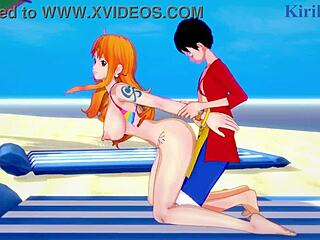Nami, Nefertari Vivi, dan Monkey D Luffy dalam seks hentai One Piece ganas