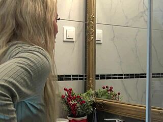 Hot New Sexy Blonde Wife Switches Panties in Bathroom