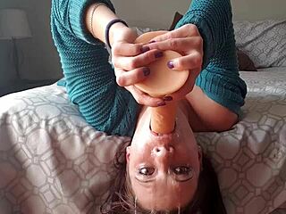 upside down dildo gag forces deepthroat in rough homemade play