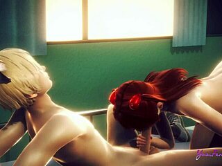 evangelion asuka, sissy femboy ready to swallow cum in anime game