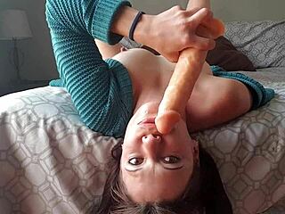 upside down dildo gag forces deepthroat in rough homemade play