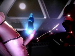 Space handjob with telekinesis on animated cock