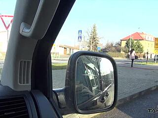 yo, horny brunette pulled over for wild sex and tit cum!