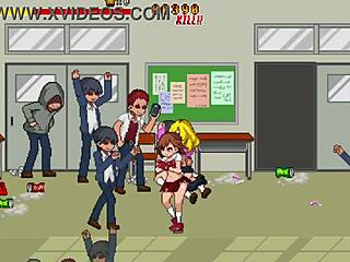 Hentai game with hot teen and classmates in anal sex