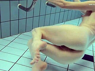 tiny ass in a dress, nastya teases by the pool underwater