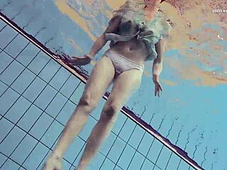 tiny ass in a dress, nastya teases by the pool underwater