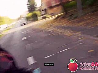 Man, this weird-looking German granny milf Rubina takes huge cock in public!