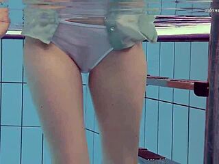 tiny ass in a dress, nastya teases by the pool underwater